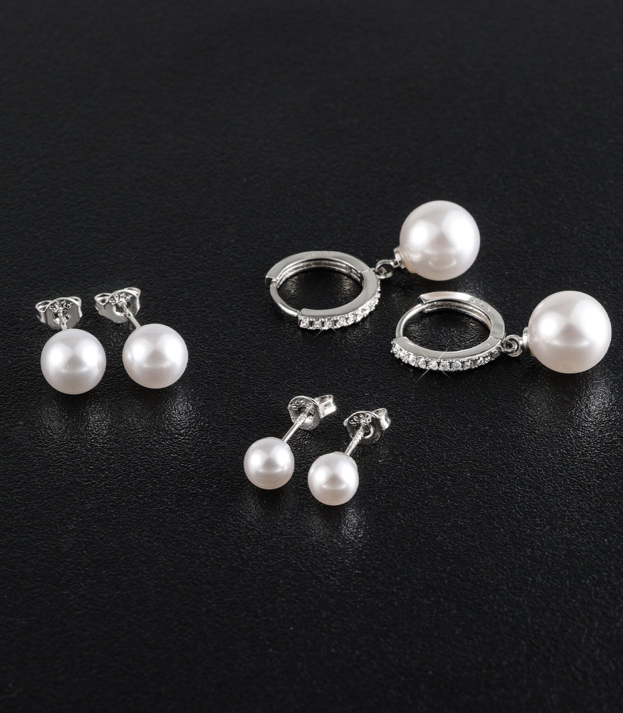3 Pairs Pearl Earrings Set