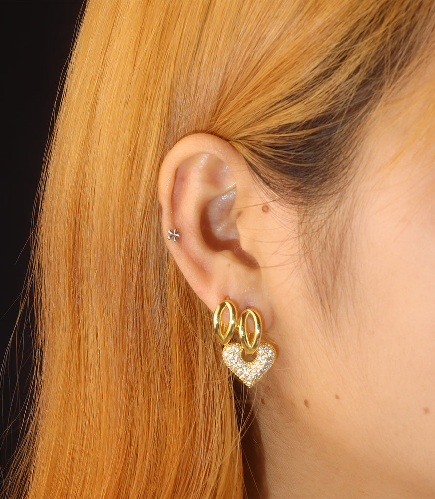 Gold CZ Paved Heard Drop Earrings