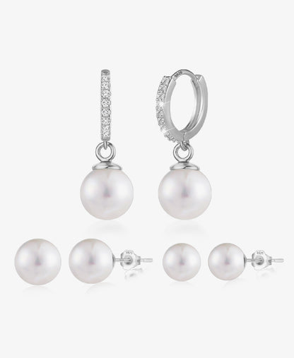3 Pairs Pearl Earrings Set