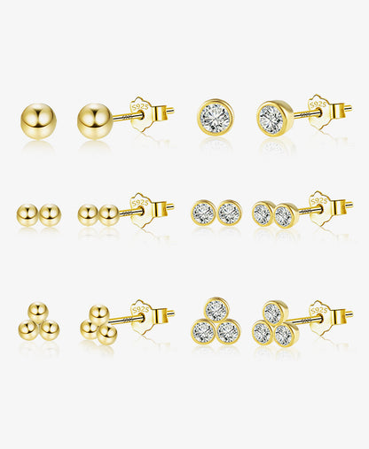 Sterling Silver Dot Stud Earrings Set