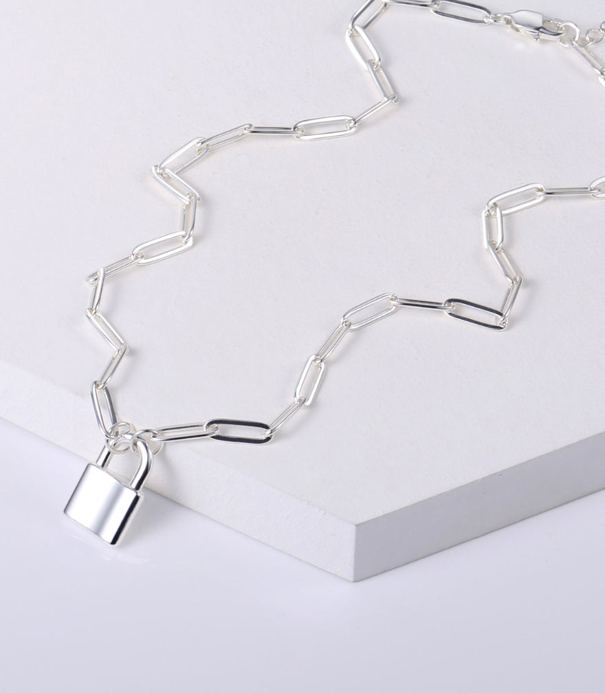 Paperclip Link Chain Padlock Necklace