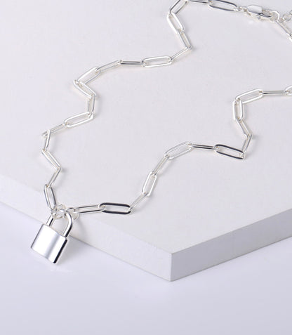 Paperclip Link Chain Padlock Necklace