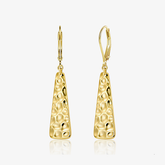 Hammered bar drop earrings, gold tone, textured teardrop bar with hook back