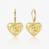 Molten Heart French drop earrings, gold heart pendant with textured glossy finish