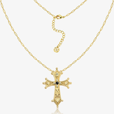Vintage Baroque Cross Necklace in gold on curb chain, ornate filigree with dark inset