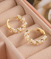 Twisted Tiny Pearls Huggie Hoop Earrings