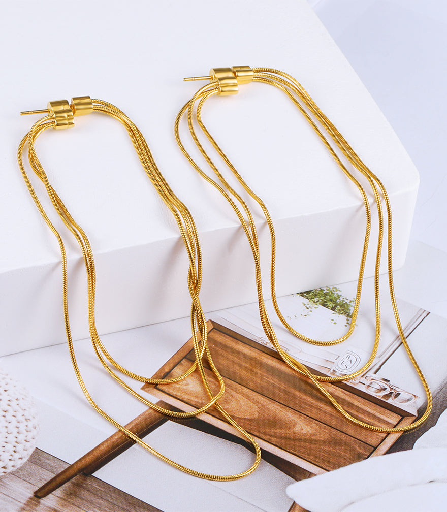 Triple Layer Snake Chain Tassel Earrings