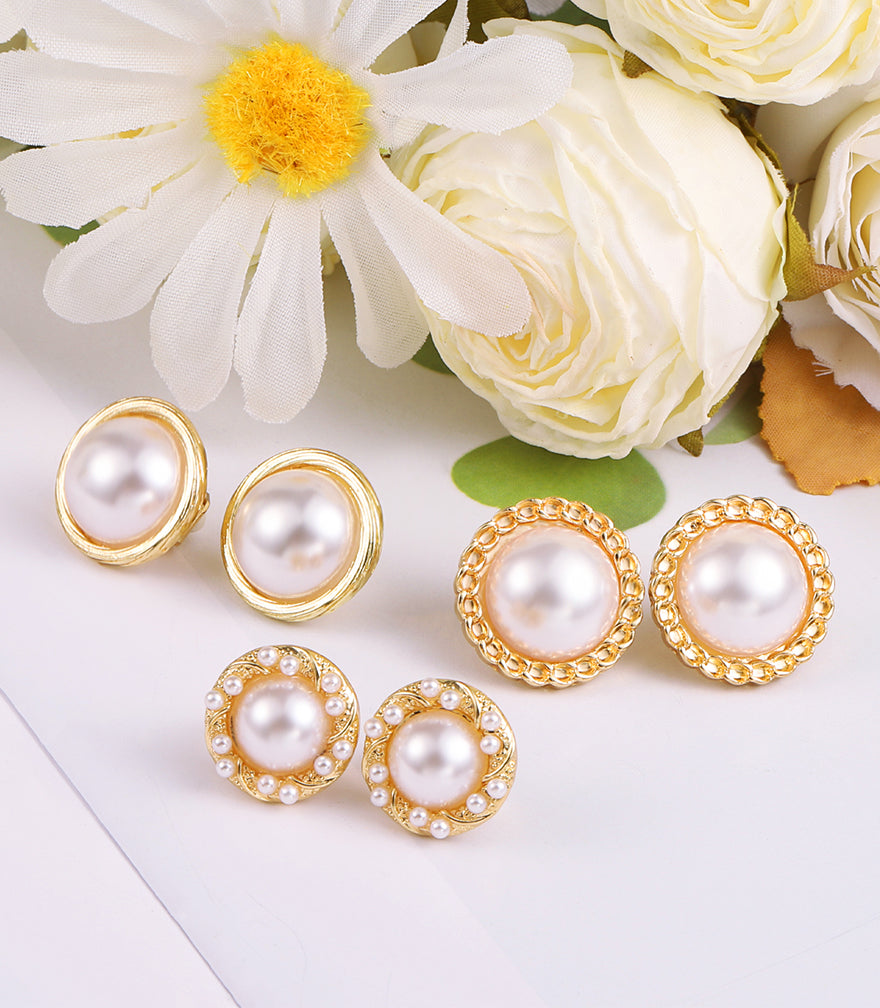 3 Pairs Freshwater Pearl Clip-On Earrings Set