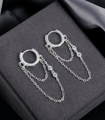 Drop Chain Hoop CZ Earrings