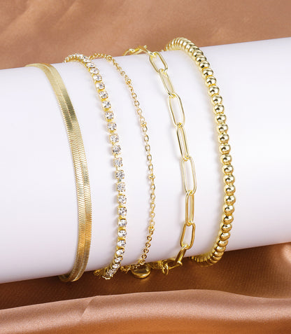 Gold Link Chain Bracelet Set