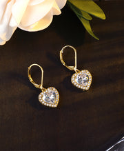 Elegant CZ Heart Dangle Earrings