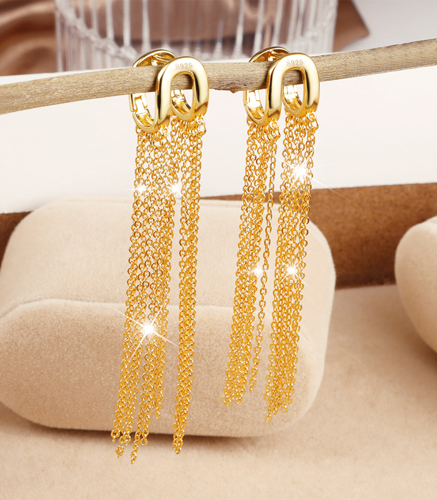 U-Shaped Hoop Chain Tassel Earrings