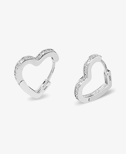 Silver Heart Hoop Earrings with Cubic Zirconia