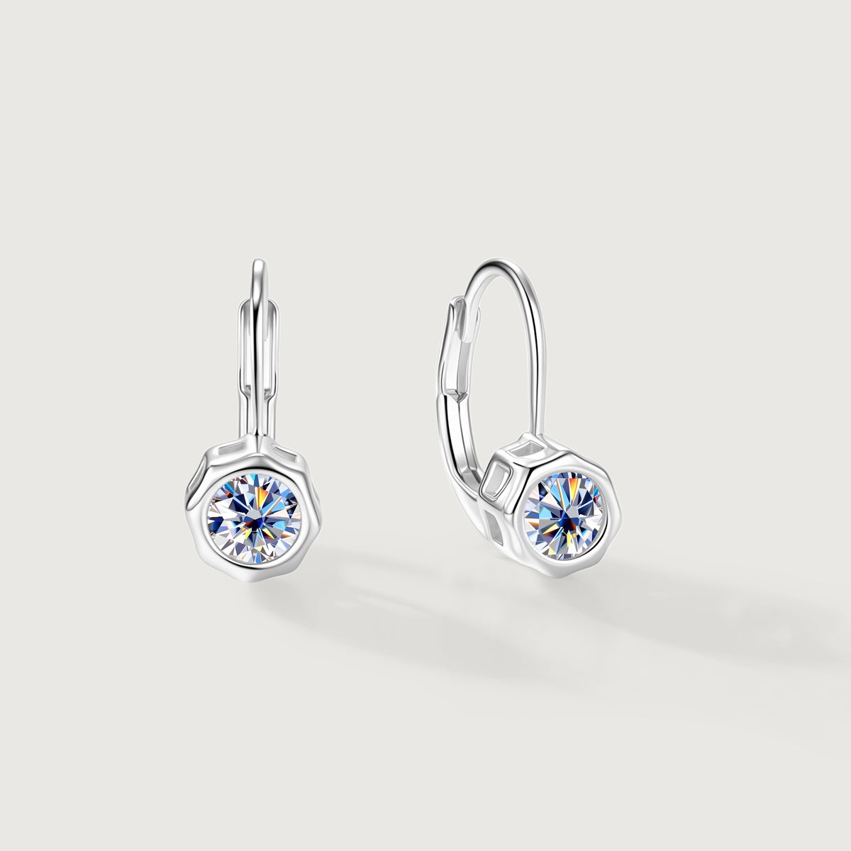 Still Light Sterling Silver Bezel Moissanite Leverback Drop Earrings ALE0015