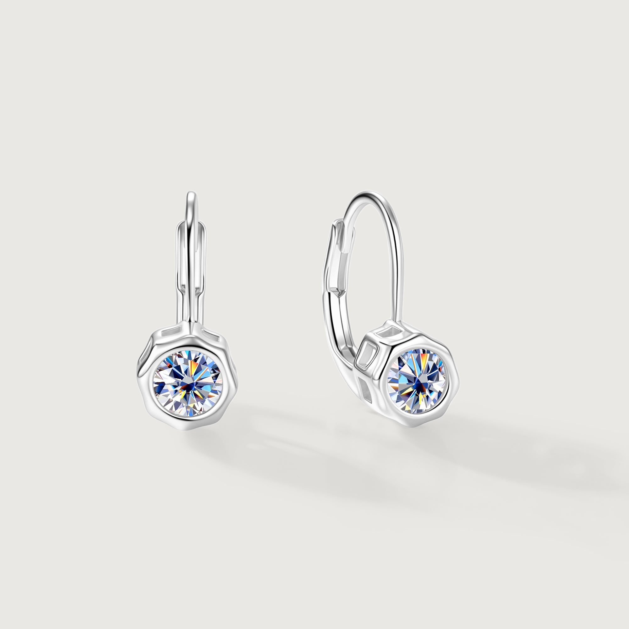 Still Light Sterling Silver Bezel Moissanite Leverback Drop Earrings