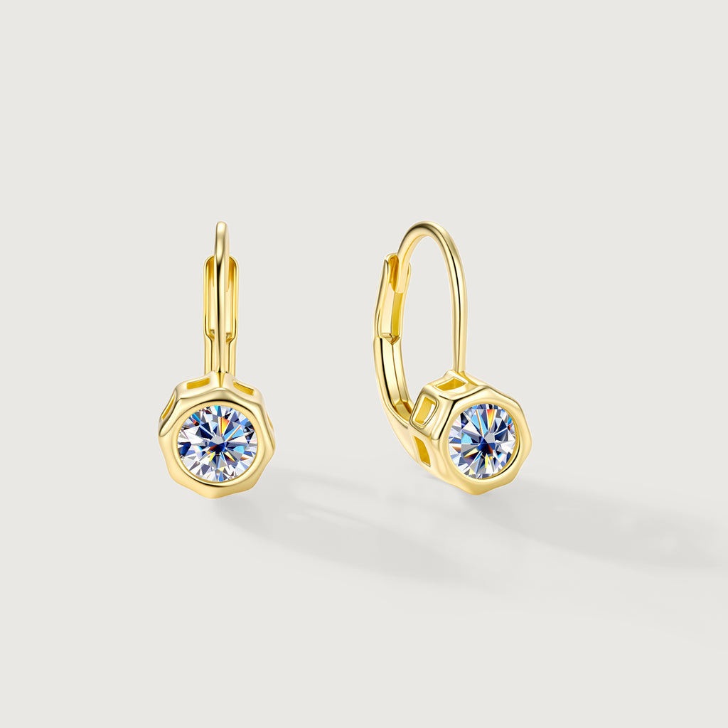Gold plated moissanite leverback drop earrings
