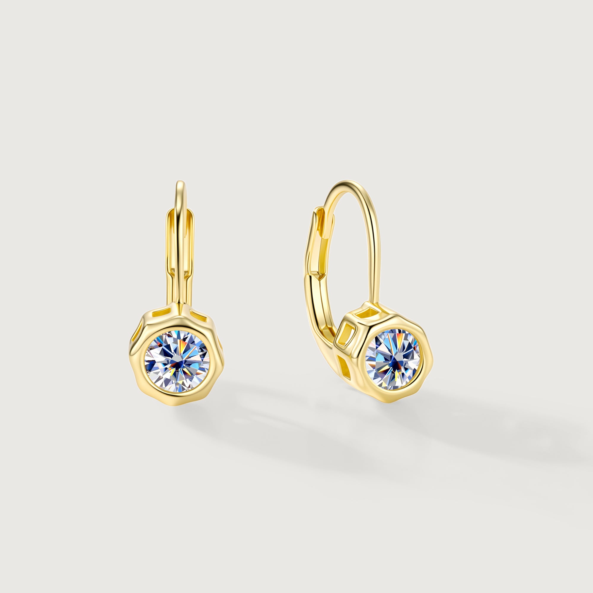 Still Light Sterling Silver Bezel Moissanite Leverback Drop Earrings