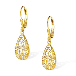 14K Gold Plated Teardrop Dangle Earrings for Women Sterling Silver Tear drop Leverback Earrings Hypoallergenic Sterling Silver Filigree Earrings for Jewelry Gifts for Mom Womens