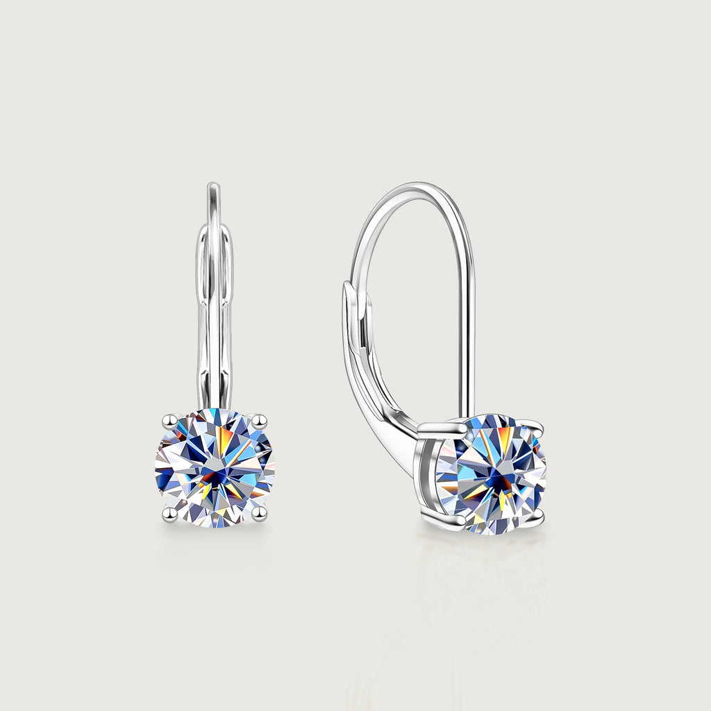 Solitaire Moissanite Leverback Drop Earrings