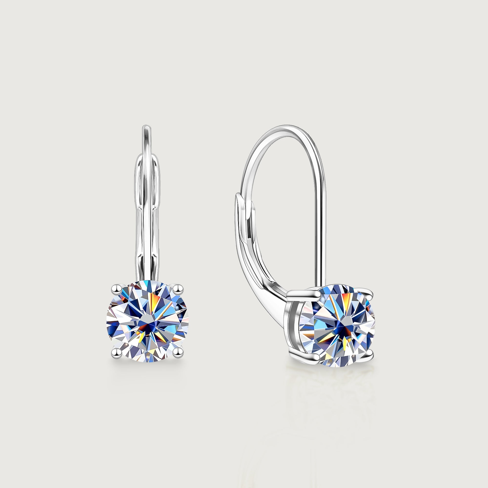Solitaire Moissanite Leverback Drop Earrings
