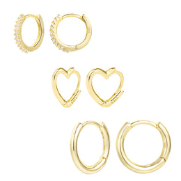 Alexcraft 3 Pairs Small Huggie Hoop Earrings Set 14K Gold Plated Hypoallergenic Heart Hoop Earrings for Women Gifts for Mom