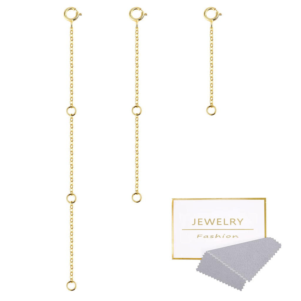 Gold Plated Flat Cross Chain Necklace Extender Set - 2, 4 & 6 Inch