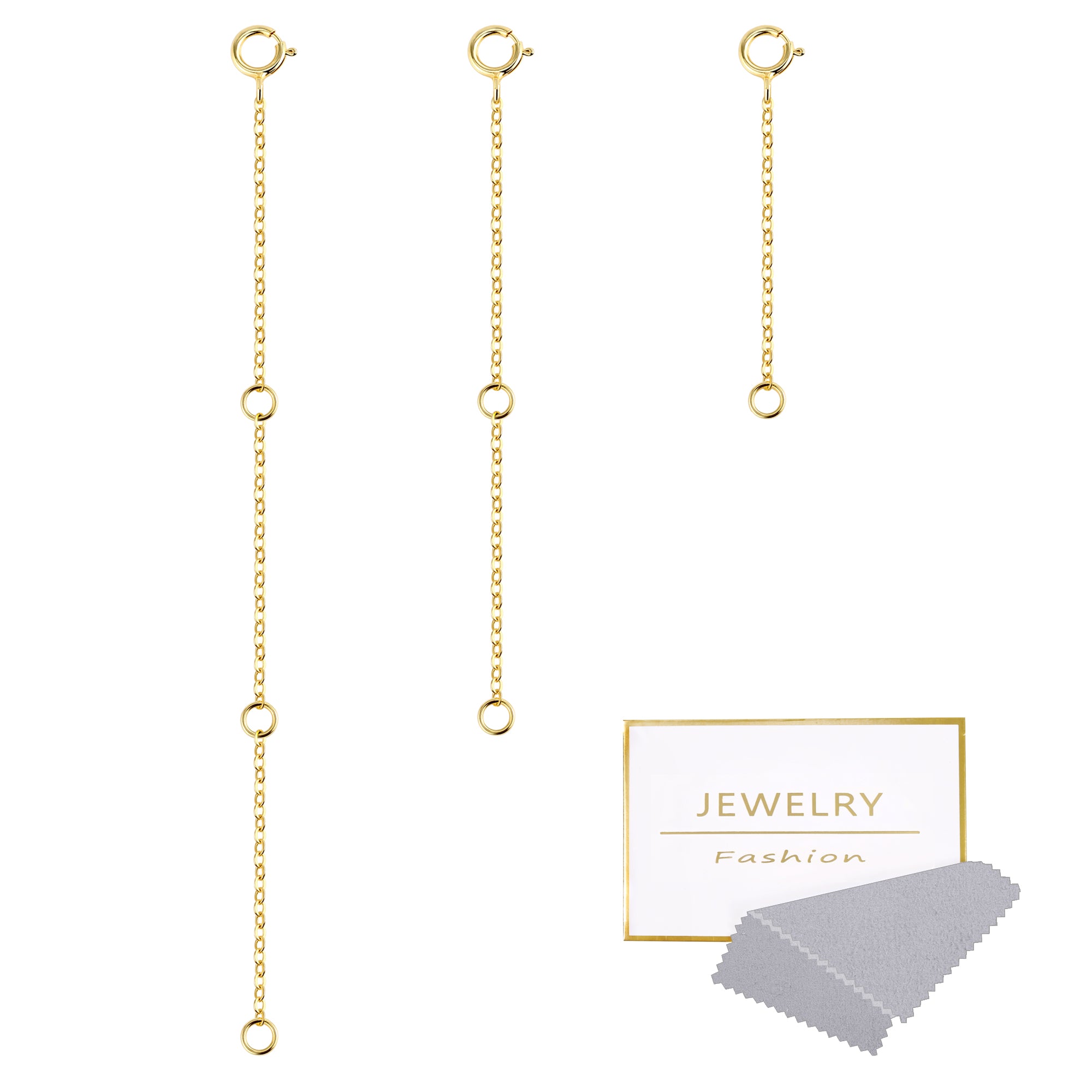 Gold Plated Flat Cross Chain Necklace Extender Set - 2, 4 & 6 Inch