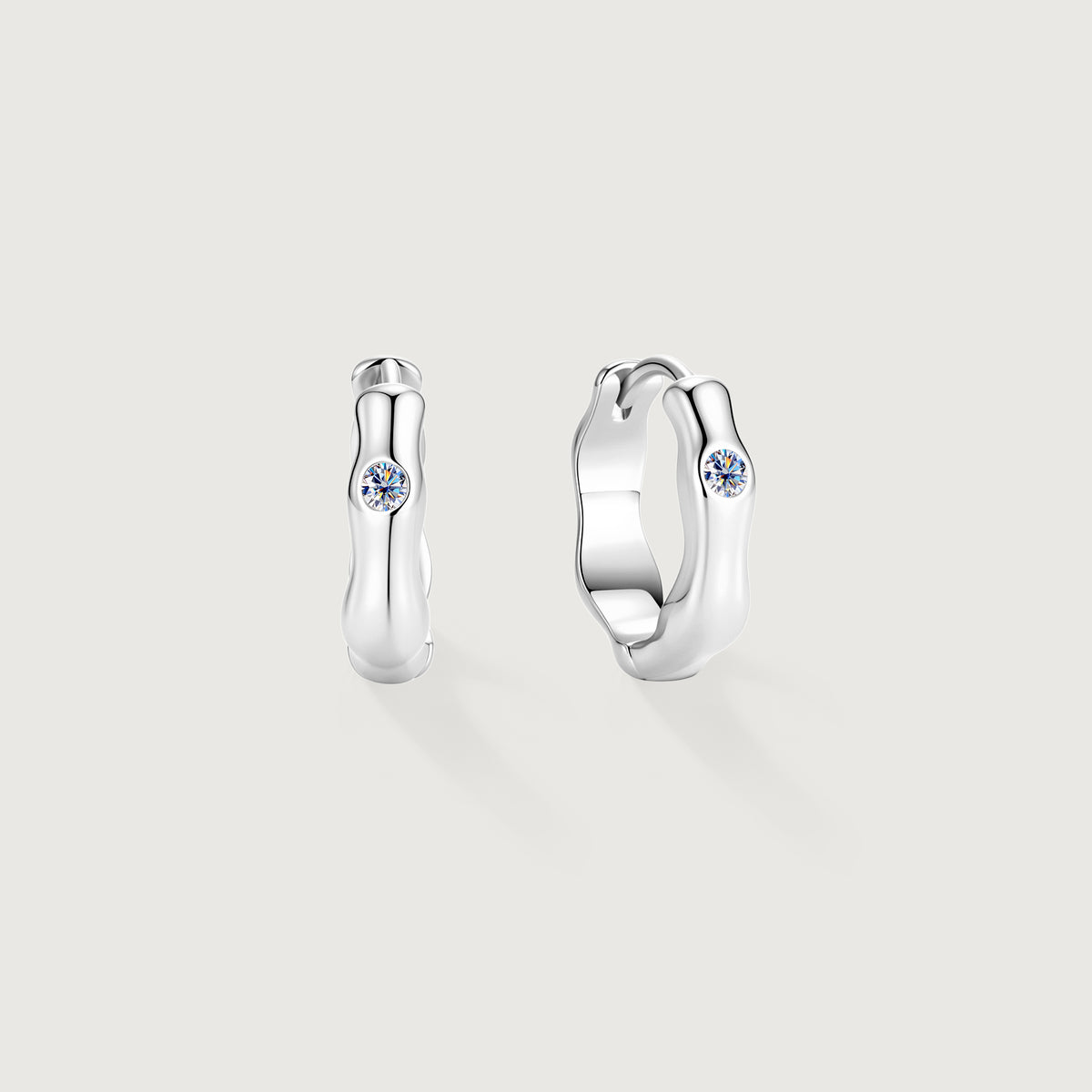 Flowline Ripple Moissanite Huggie Hoop Earrings
