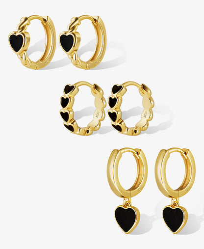 Black Heart Earring Set