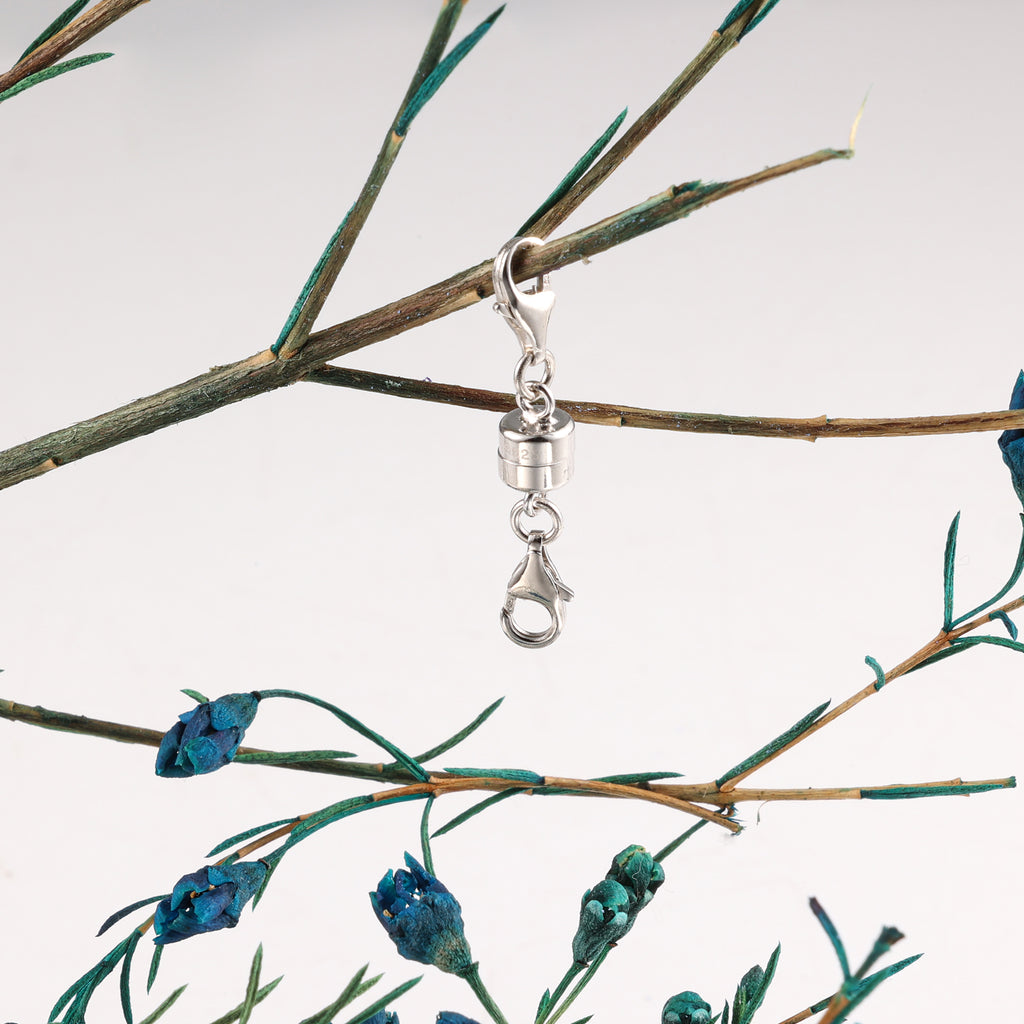 Silver magnetic necklace clasp converter with swivel clasp and chain links
