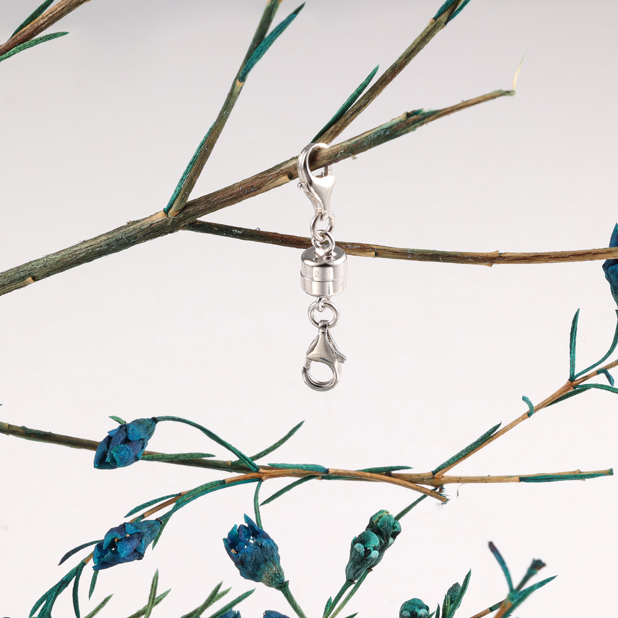 Silver magnetic necklace clasp converter with swivel clasp and chain links