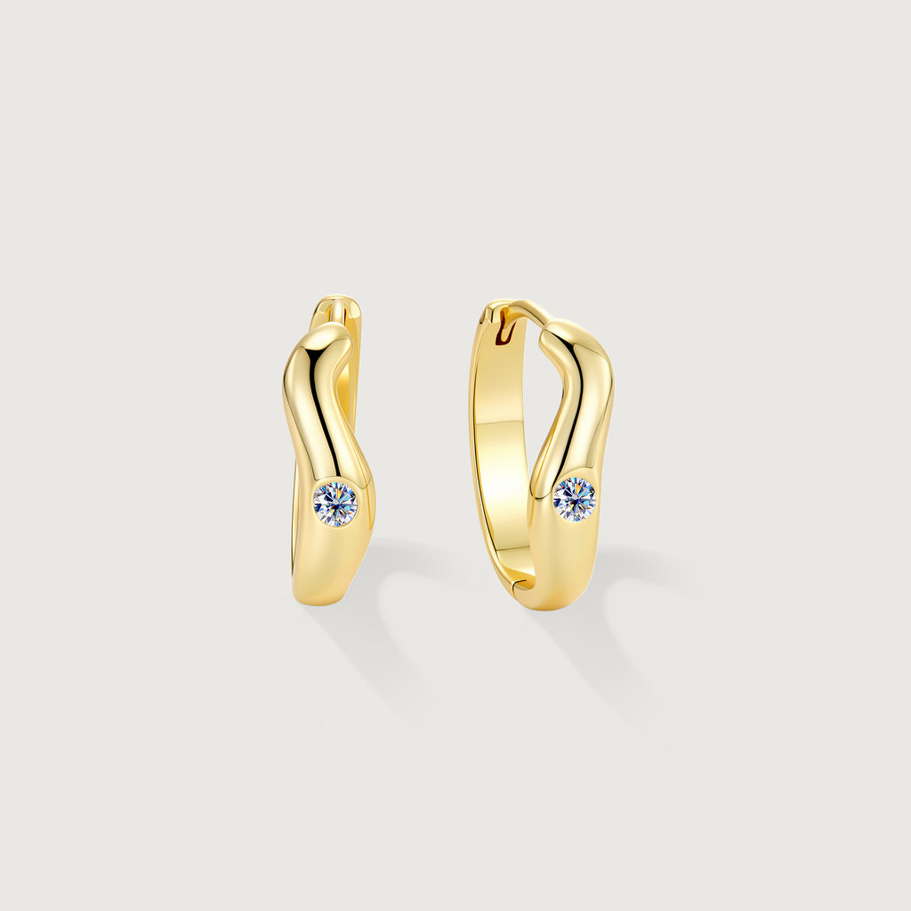 Gold plated moissanite fluid hoop earrings