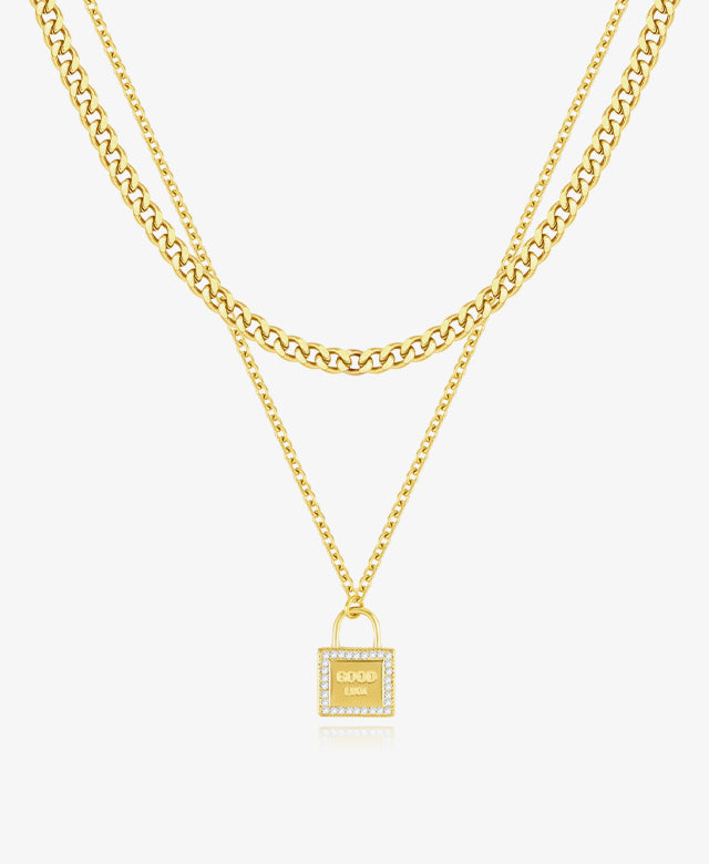 Gold Lock Layering Necklace