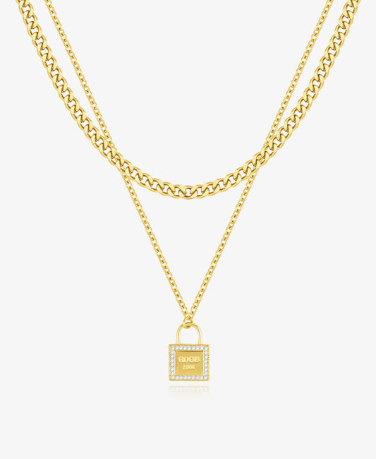 Gold Lock Layering Necklace