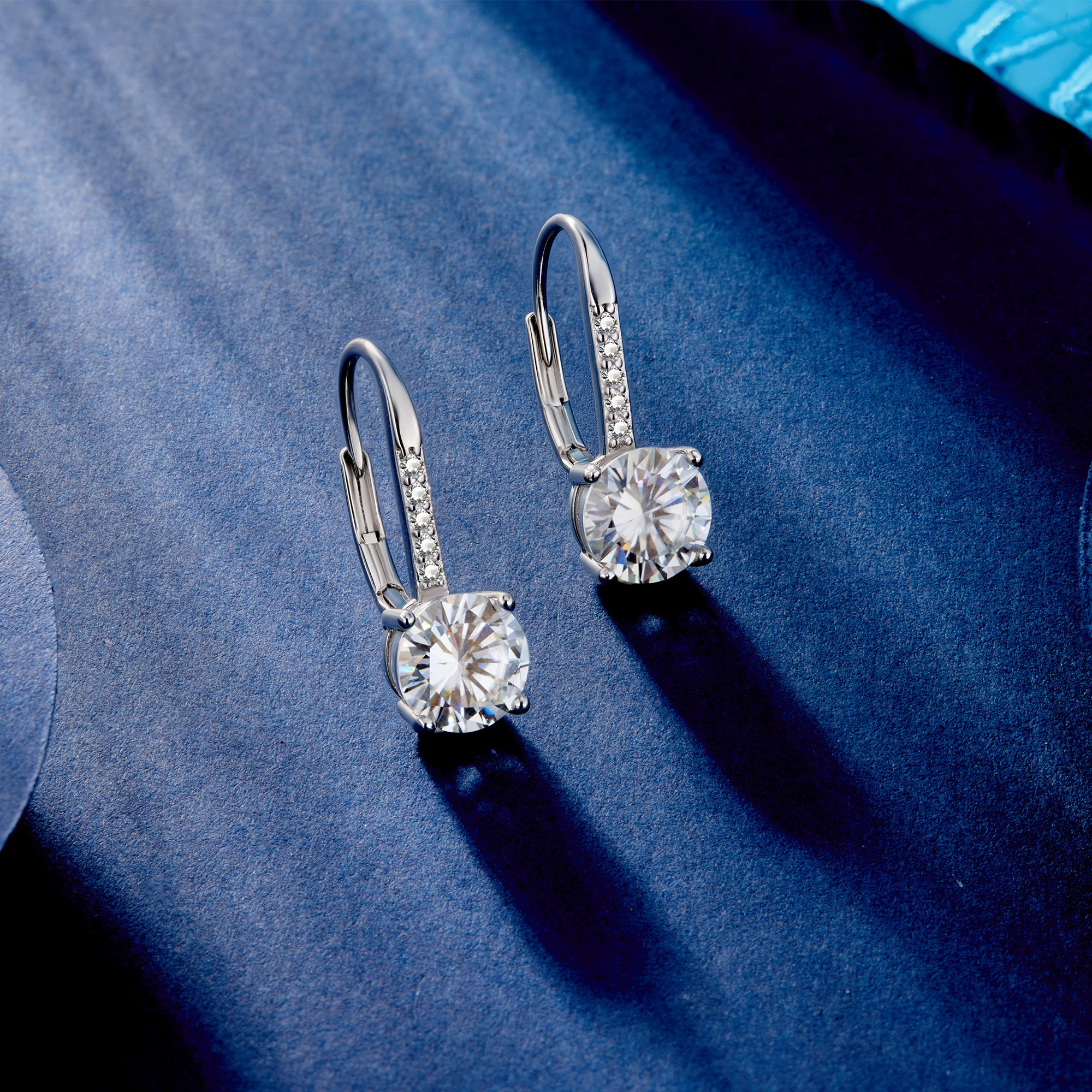 Round Moissanite Leverback Drop Earrings