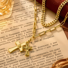 Rose & Cross Layering Necklace Set