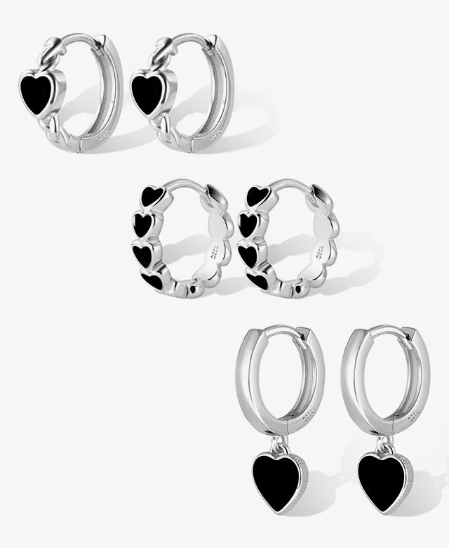 Black Heart Earring Set