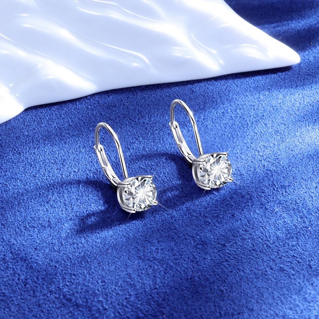 Solitaire Moissanite Leverback Drop Earrings