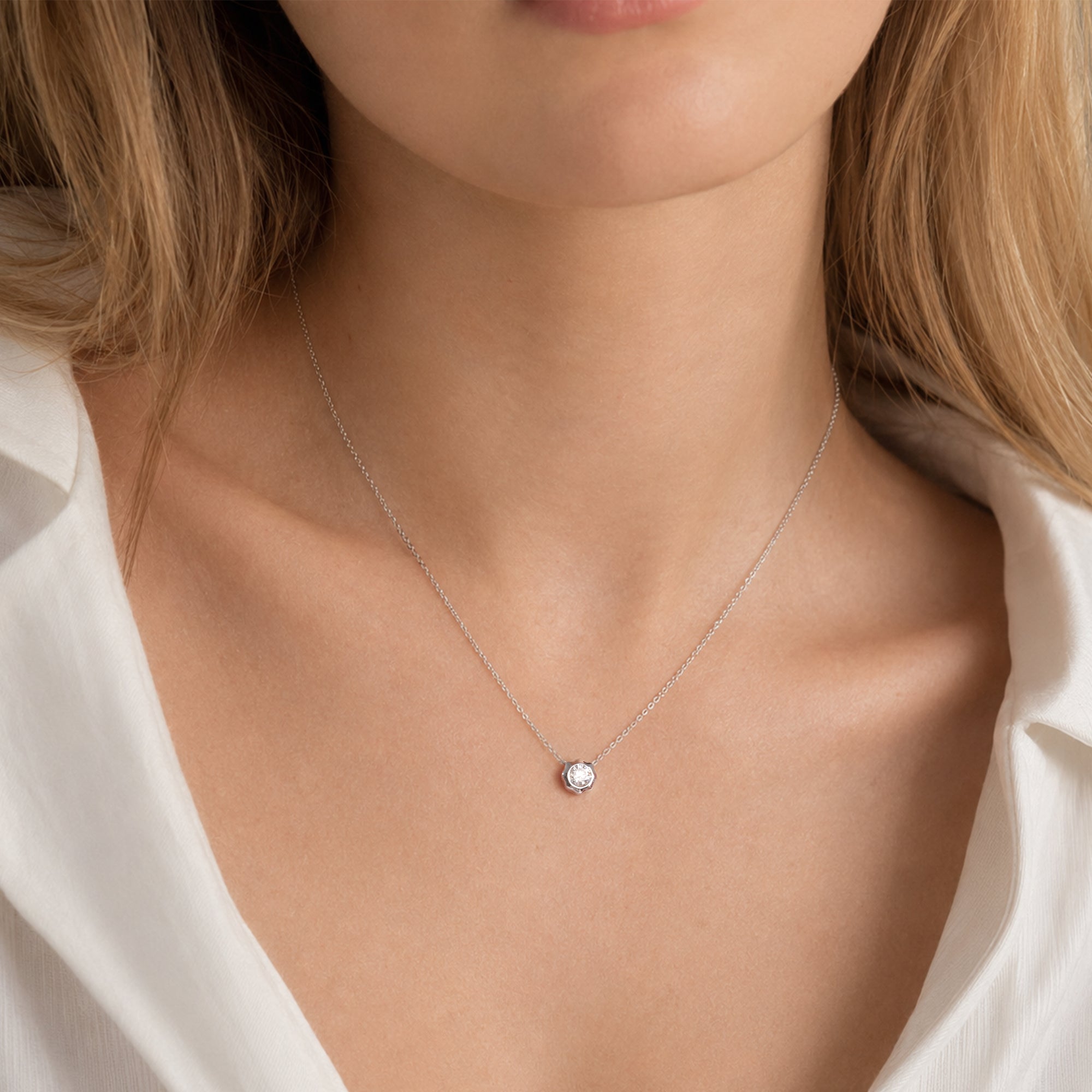 Still Light Sterling Silver Bezel Moissanite Choker Necklace