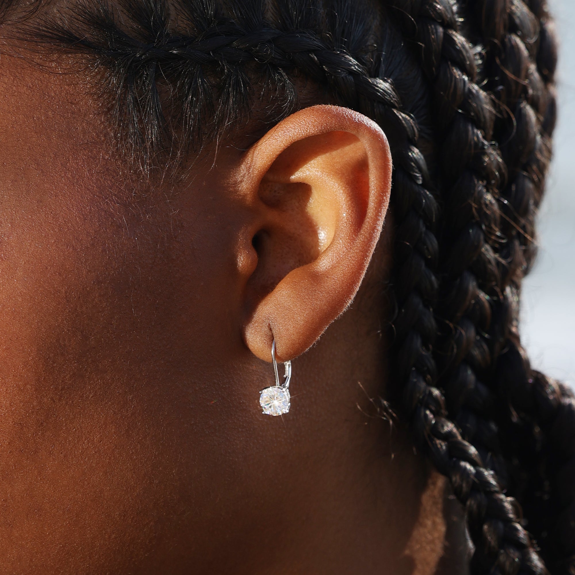 Solitaire Moissanite Leverback Drop Earrings