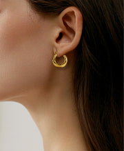 Alexcraft 925 Sterling Silver Earrings Hammered Chunky Hoop Earrings for Women 14k Gold Plated Hypoallergenic Texture Thick Huggie Earrings Wide Hoop Earrings