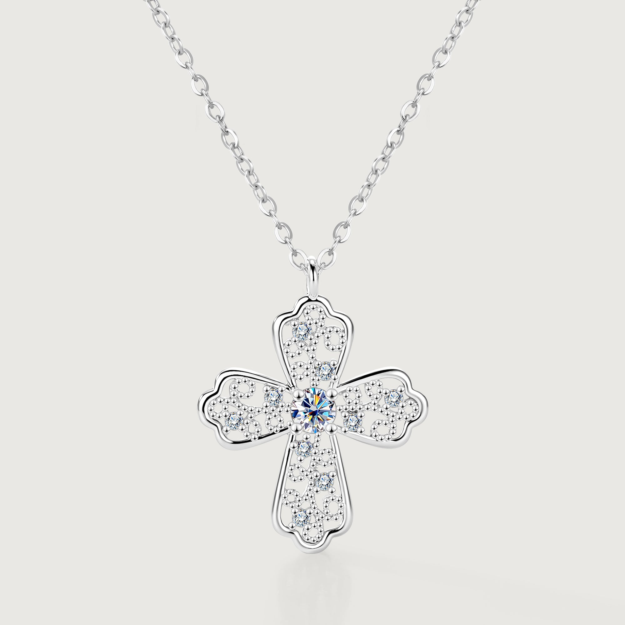 Linework Cross Moissanite Pendant Necklace