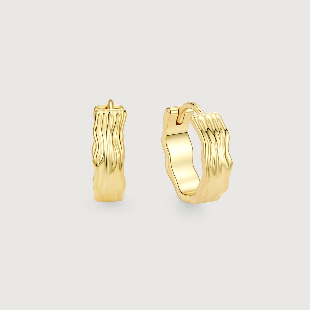 Flowline Textured Huggie Hoop Earrings in 14K Gold-Tone – Close-Fitting Wavy Ridge Design