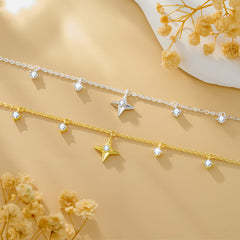 Zirconia matrix necklace with gold and silver chain, star pendants and round stones