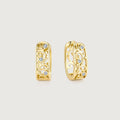 Gold hoop earrings with floral cutout design