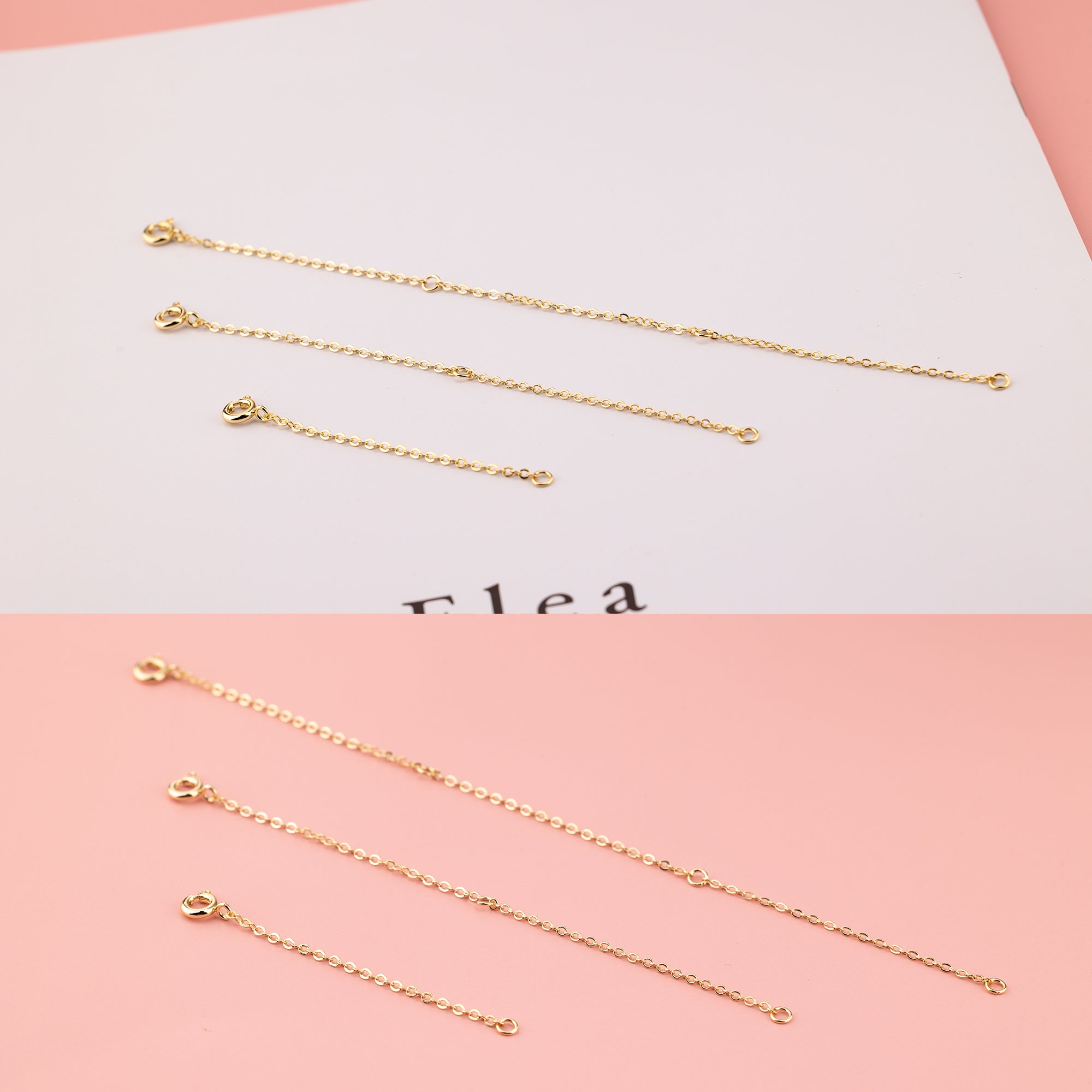 Gold Plated Flat Cross Chain Necklace Extender Set - 2, 4 & 6 Inch