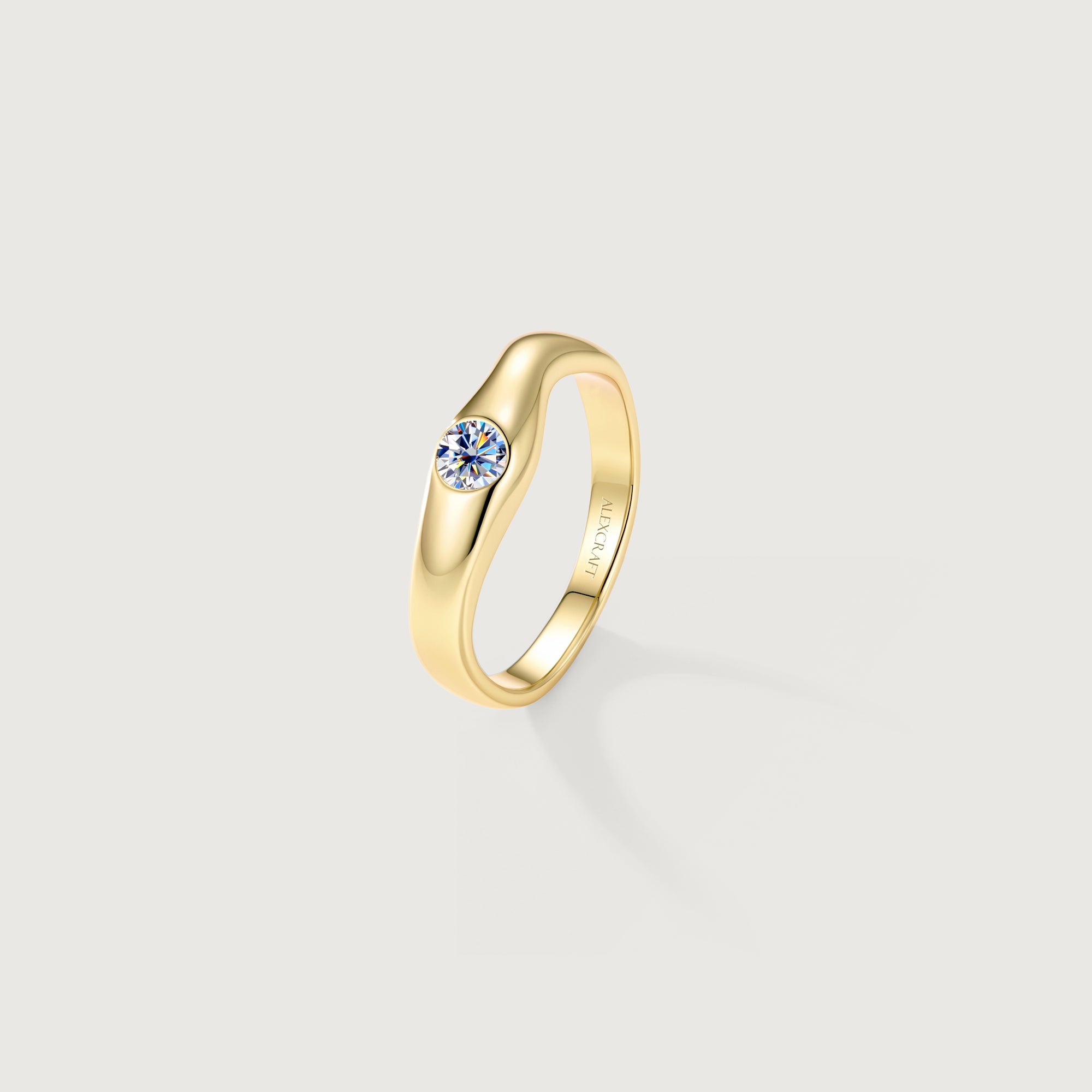 Flowline Bezel Moissanite Wave Stackable Band Ring