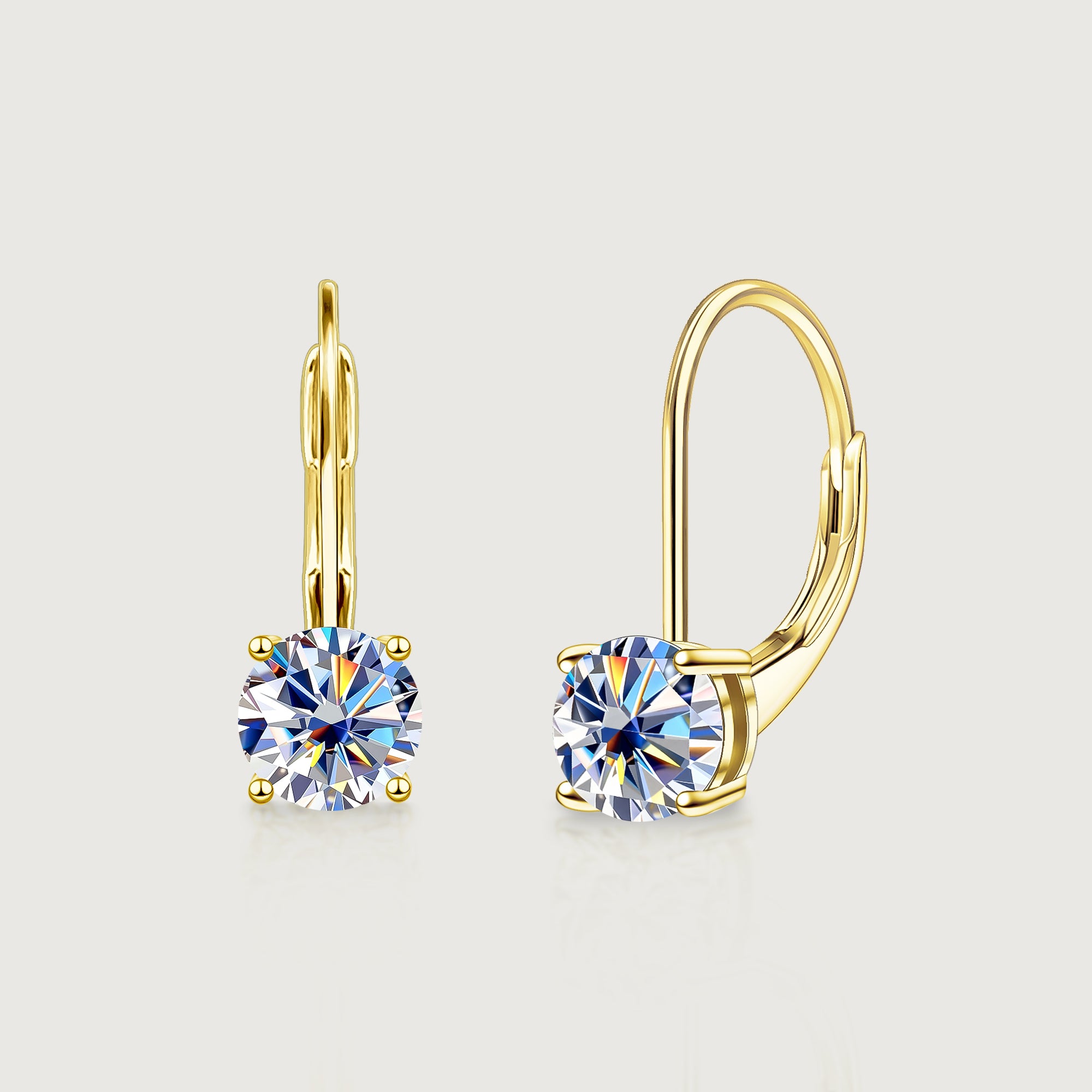 Solitaire Moissanite Leverback Drop Earrings