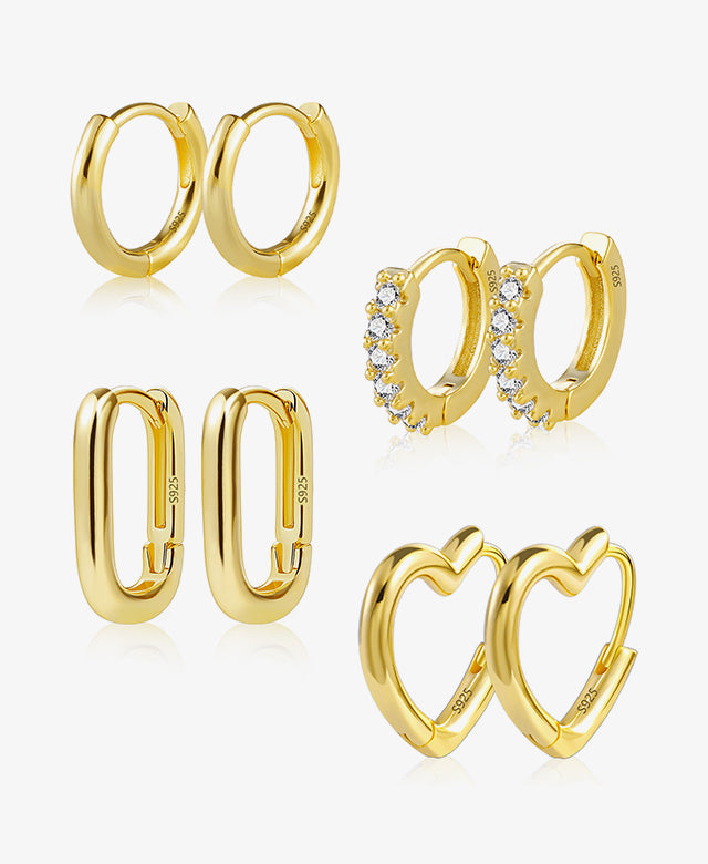 Small Gold Huggie Earrings Set