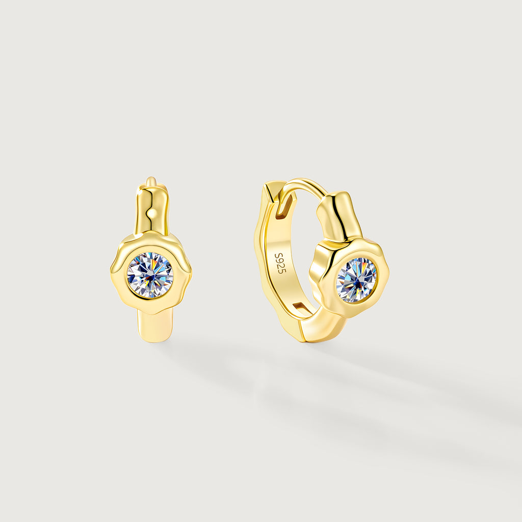Still Light Sterling Silver Bezel Moissanite Huggie Hoop Earrings